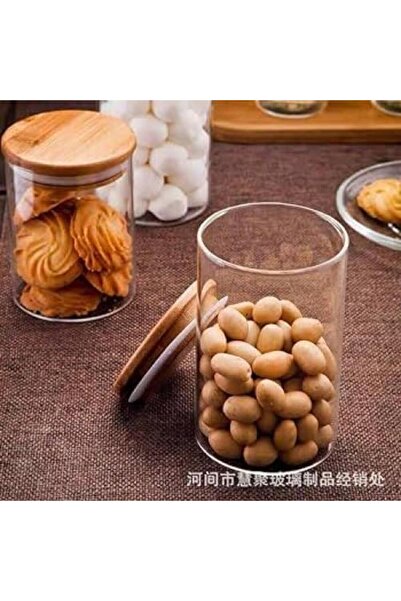 Generic Glass Storage Jar Set with Wooden Lids and Silver Display Base (4 Pie...