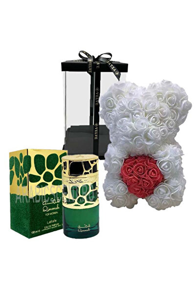 velve Σετ cadou femei, Ursulet floral cu inima rosie din spuma 25 cm si Parfu...