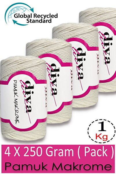 Diva İplik 1 كجم - عبوة من 4 قطع - 3 مم - خيط حقيبة كوتون مكراميه 288 إكرو