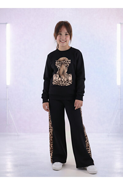 Arya Nisa Kids Set de trening pentru fete, din bumbac, cu imprimeu leopard și...