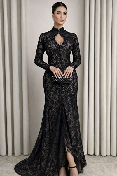 BATRINA STYLE Long black lace dress