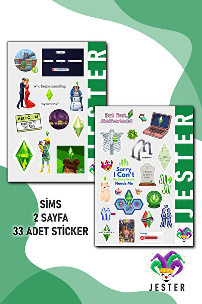 Jester Sims Temalı 2'li Sticker, Çıkartma, Günlük, Ajanda, Planlayıcı, Bullet...