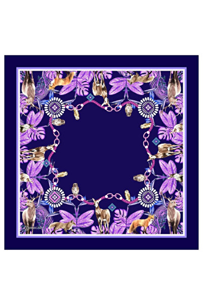 NESSCARF Purple Silky Rayon Scarf with Animal Figures 70X70 Square
