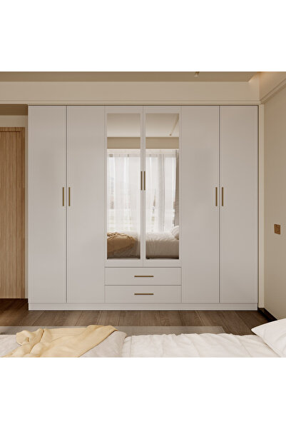 Home Box خزانة ملابس بيرل بستة أبواب مع درجين ومرآتين