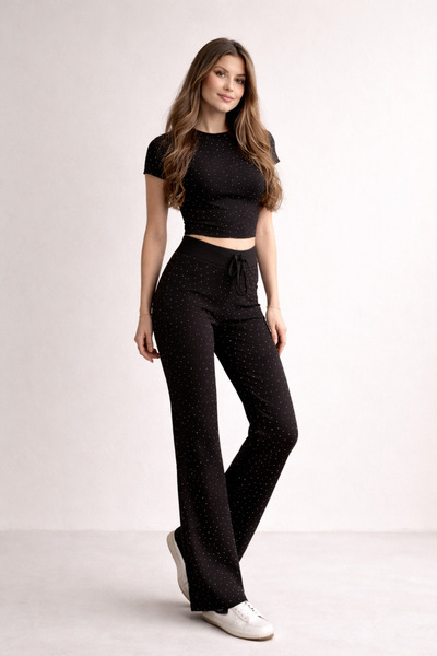 pantofashion Stone Detailed Brshka Combed Cotton Set – High Waist Gathering E...