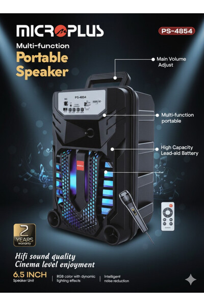 Micro Plus Portable Bluetooth Speaker 6.5-Inch with SD/USB & MIC Input