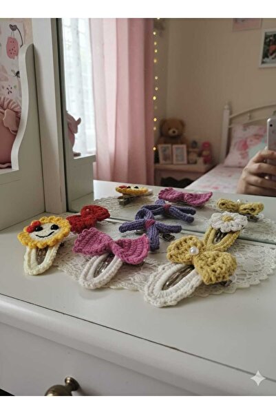 Retro Women Girl's Baby Knitted Design Ribbon Flower Figured Gift Buckle Set