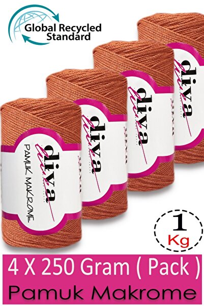 Diva İplik 1 kg - Pack of 4 - 3 mm - Koton Macrame Bag Thread 979 Orange