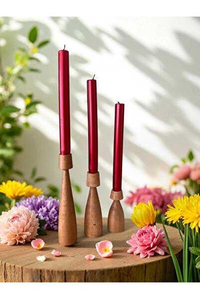 Sienta Home Mini 3'lü Doğal Ahşap Şamdan Mumluk Seti