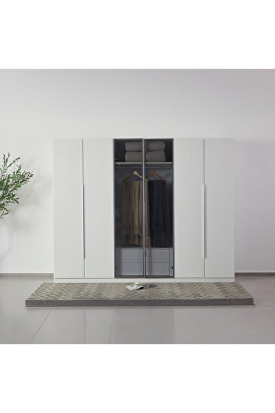 Home Box خزانة ملابس فرانكفورت بستة أبواب زجاجية شفافة مع درجين