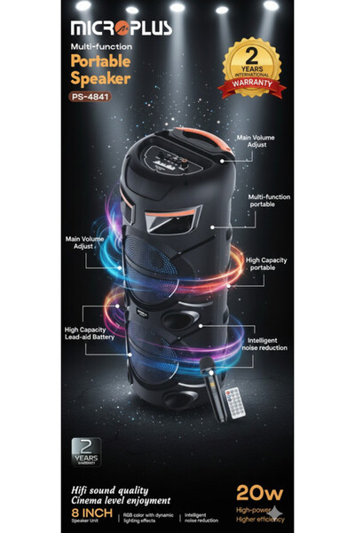 Micro Plus Portable Bluetooth Speaker 2x8-Inch, 20W Rechargeable Party Sound