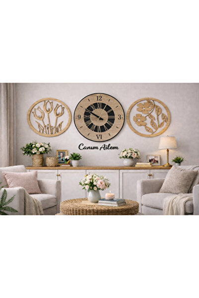jalehediyelik Duvar saati 40 cm çiçekler 30 cm canım ailem temalı şık ve tasa...