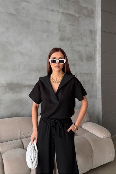 LAMİFUSTORE V-Neck Modal Fabric Top and Bottom Set