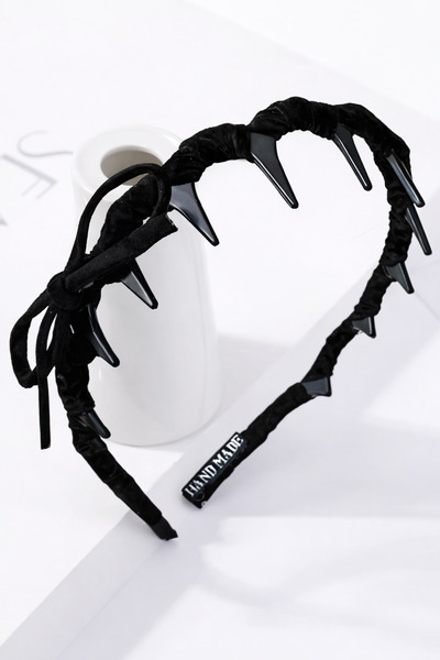 CSR AKSESUAR Black Velvet Bow Crown with Teeth