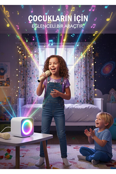 TEKNOKUTUM ÇİFT MİKROFONLU LED Işıklı Taşınabilir Karaoke Hoparlör - USB & Aux Girişli