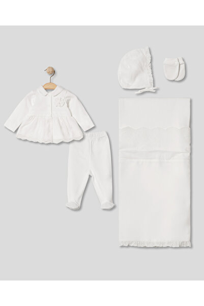 Pugi Baby Pearl Detailed 5-Piece Newborn Baby Girl Hospital Outfit 100% Cotto...