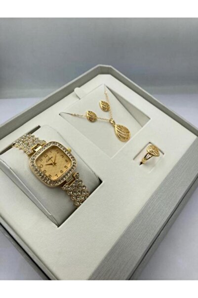 Zarif Women's gold watch set consisting of a watch, bracelet, and ring