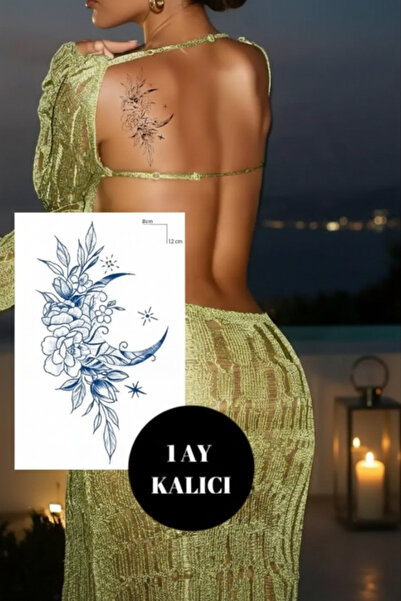 shop Çiçekli Hilal Geçici Dövme - 12 Saat Sonra Kararan Tattoo - 8x12 cm Yıld...
