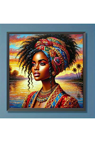 ISF MARKT Elmas Boyama Seti - Zarif Afrika Kadın Portresi Tam Yuvarlak Taşlı ...