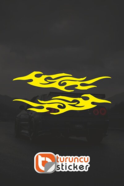 Turuncu Sticker ملصق مرآة جانبية بتصميم لهب - 20x4 سم - طقم يمين ويسار - ملصق...