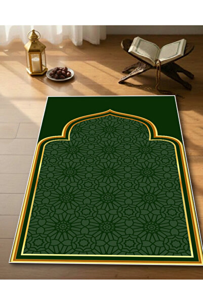 Harika bir ev Seccade Soft Surface Anti-Slip Base Modern Stylish Green-Gold D...