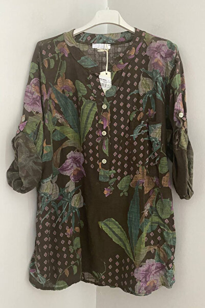 AYASOFYA OTANTIK Women's Italian Brown Tile Floral Patterned Button Detailed ...