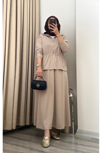 MERİÇ BOUTİQUE طقم تنورة من قماش ديفا بايك، طقم تنورة رياضية واسعة المقاس