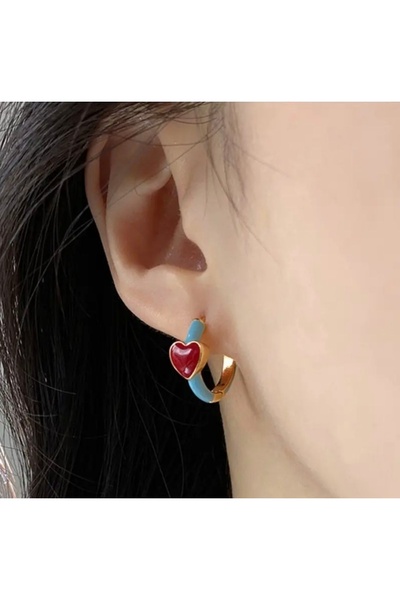 Pinkimaj Blue Heart Hoop Earrings Gold Plated Enamel