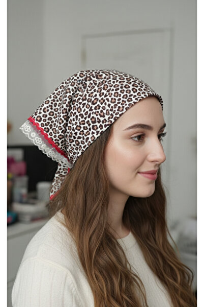 Mufincollection Leopard Patterned Women's Bandana with Lace Detail – Triangle...