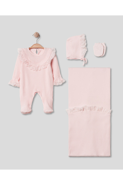 Pugi Baby Pembe Dantel Jakarlı 4'lü Yenidoğan Kız Bebek Hastane Çıkışı %100 p...