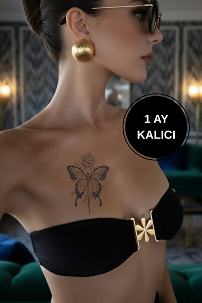 shop Kelebek ve Gül Figürlü Geçici Dövme - 12 Saat Sonra Kararan 8x12 cm Real...