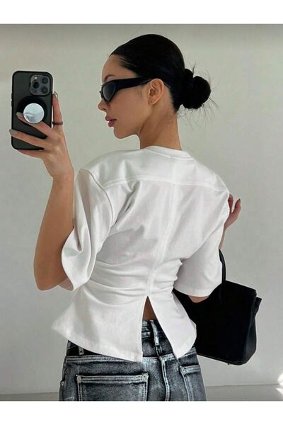 DENOKMODA Chic Bluz with Slit Detail