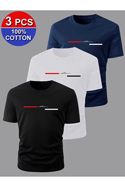 PAVRO Unisex Oversize Patterned Multi-Tshirt with Line Print