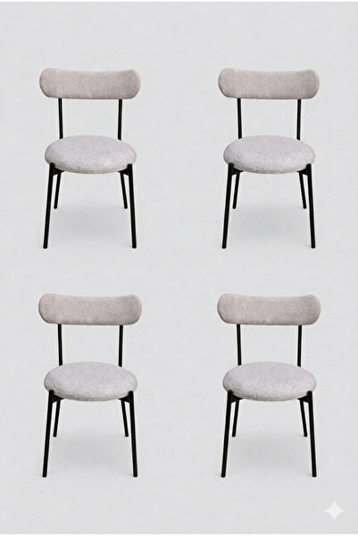 decosense 4 Adet Puffy Kumaş Açık Gri Renk Teddy Sandalye Mutfak Sandalyesi S...