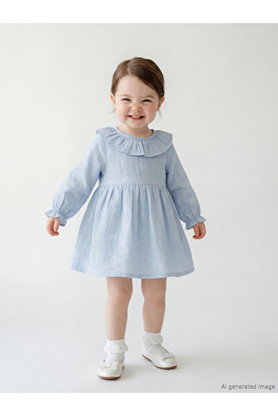 LC Waikiki فستان بناتي من مجموعة ميرال بتصميم ياقة الطفلة المزينة بالكشكشة با...