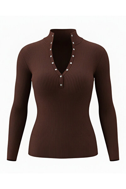 Retrobird Thin Studded Knitwear Sweater Women's Brown