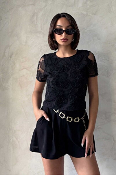 VERYMODA Μπλούζα με χάντρες - Μαύρη |   D2771