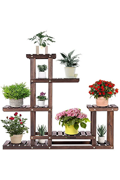 Ev dekka Dekoratif 7 Raflı Ahşap Saksılık Çiçeklik - 120x120 cm Çok Katlı Sal...