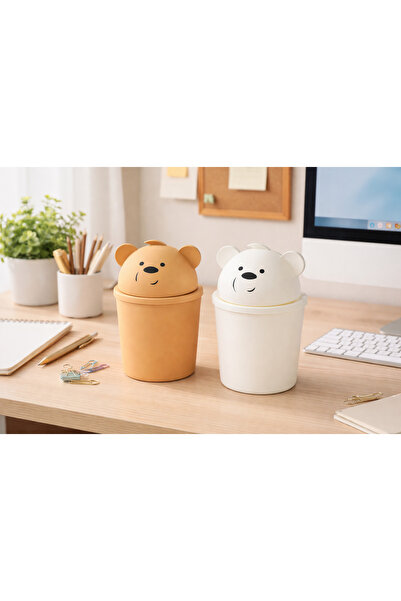 AKTEZ-EL 2-Pack Brown-White Mini Desktop Trash Can 1 Lt