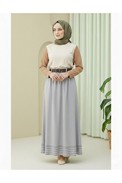 bellura Soft Gabardine Skirt with Hem Stitching Detail, Elastic Waist, and Li...