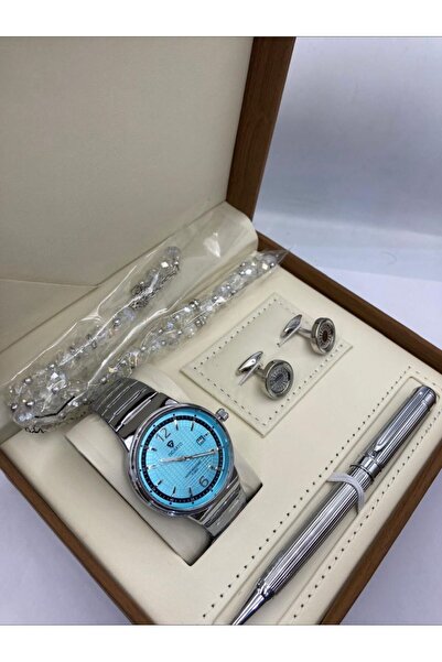 Zarif Men's stainless steel watch set consisting of a watch, prayer beads, pe...