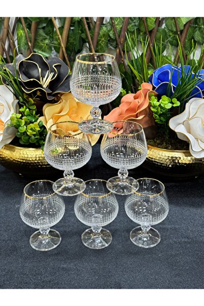 EVRA Bohemia 6 Adet Yaldızlı Kare Desen Kesme Kahve Yanı Su Bardağı 250cc