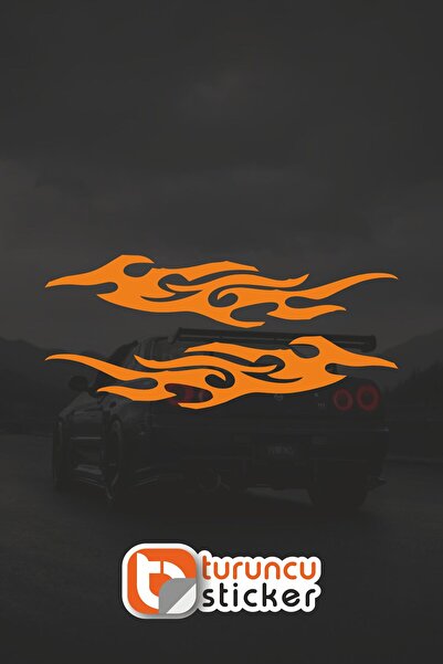Turuncu Sticker Side Mirror Flame Sticker - 20X4 cm - Right Left Set - Vehicl...