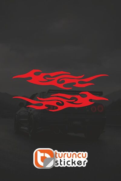 Turuncu Sticker Side Mirror Flame Sticker - 20X4 cm - Right Left Set - Vehicl...