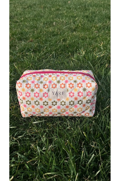 Yare Atelier Цветна чантичка за грим с мотив на маргаритки, преносима чантичк...