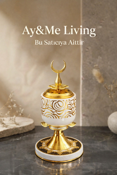 Layansaa Lüks Gold Detaylı Beyaz Buhurdanlık - Hilal Figürlü Premium Dekorati...