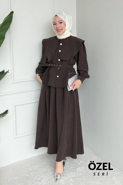 Mogi Butik Comfortable Cut Belt Detailed Hijab Women's Skirt Suit 3153 - Spec...