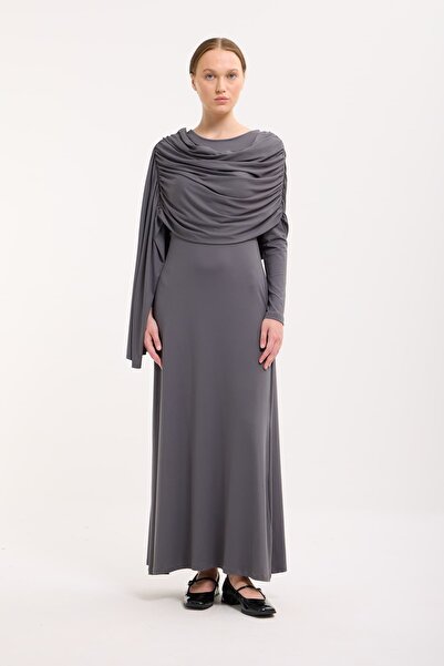 mavi limon Şallı Elbise