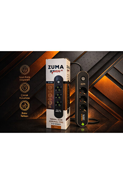 Zuma STAR Termal Akım Korumalı 3’lü Priz 2 Metre | 4000W | Çocuk Korumalı
