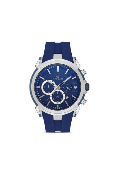 DAVID GUNER Silver Coated Blue Silicone Strap Men's Wristwatch